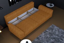 Sofa rozkładana Capitol w tkaninie Poso-1 z metalowymi nogami i pojemnikiem na pościel