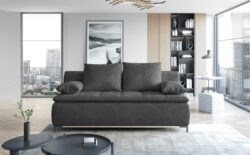 Kanapa rozkładana Sweet w tkaninie Riviera-96 z metalowymi nóżkami i drewnianą listwą