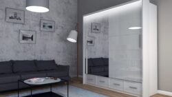 biała szafa przesuwna Sycylia 150 LED z lustrem i oświetleniem LED
