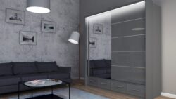 Szafa przesuwna Sycylia 150 LED w kolorze szarym z lustrem i oświetleniem LED