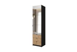 Szafa modułowa Jaxon 50 z lustrem i trzema szufladami w czarnym macie i lamelkach votan
