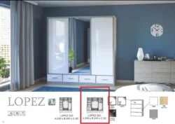 Szafa przesuwna Lopez 250 z lustrem i oświetleniem LED w nowoczesnym stylu