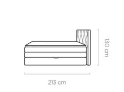 Szkic techniczny łóżka tapicerowanego Lungo 140x200 z detalami konstrukcji i wymiarami