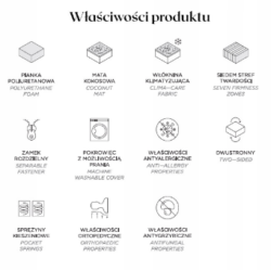 Materac kieszeniowy Pocket Kokos 70x200 z matą kokosową i pokrowcem Mewa, antyalergiczny i dwustronny