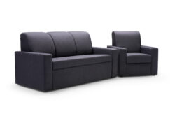 Sofa rozkładana Ewelina 3-osobowa i fotel Ewelina w tkaninie Inari 94 w nowoczesnym salonie