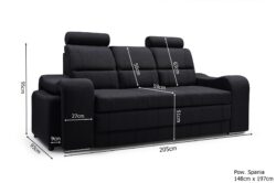 Sofa rozkładana Wenus z tkaniny Malmo-63 na niskich chromowanych nóżkach z funkcją spania i pojemnikiem na pościel