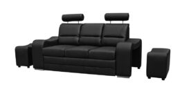 Sofa rozkładana Wenus w tkaninie Malmo-63 z chromowanymi nóżkami i pojemnikiem na pościel