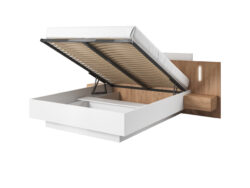 Łóżko 3D 160x200 LED DREW z drewnianymi stolikami nocnymi w nowoczesnej sypialni