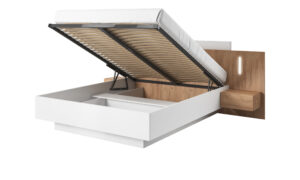Łóżko 3D 160x200 LED DREW z drewnianymi stolikami nocnymi w nowoczesnej sypialni