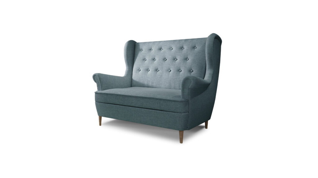 Sofa nierozkładana Aros w stylu retro z pikowanym uszakiem i szerokimi podłokietnikami w tkaninie Cover-70