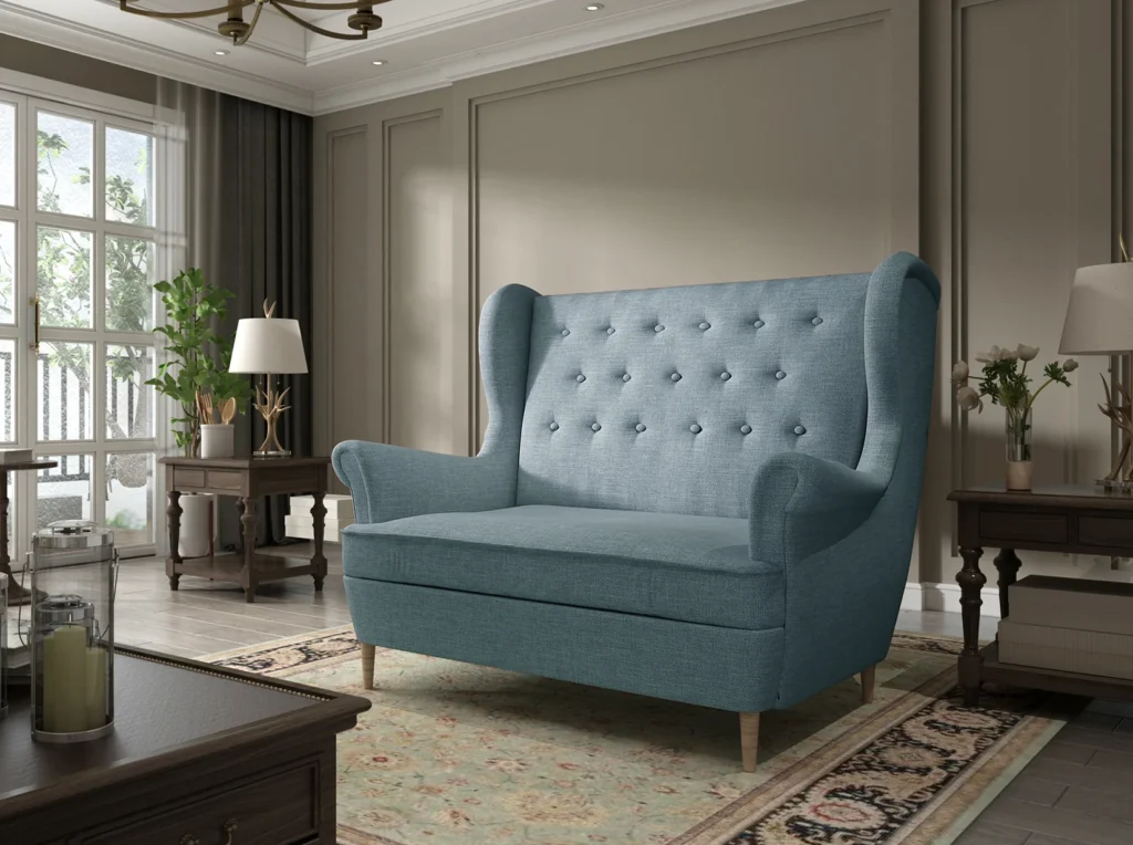 Sofa nierozkładana Aros z pikowanym uszakiem i szerokimi podłokietnikami w tkaninie Cover-70