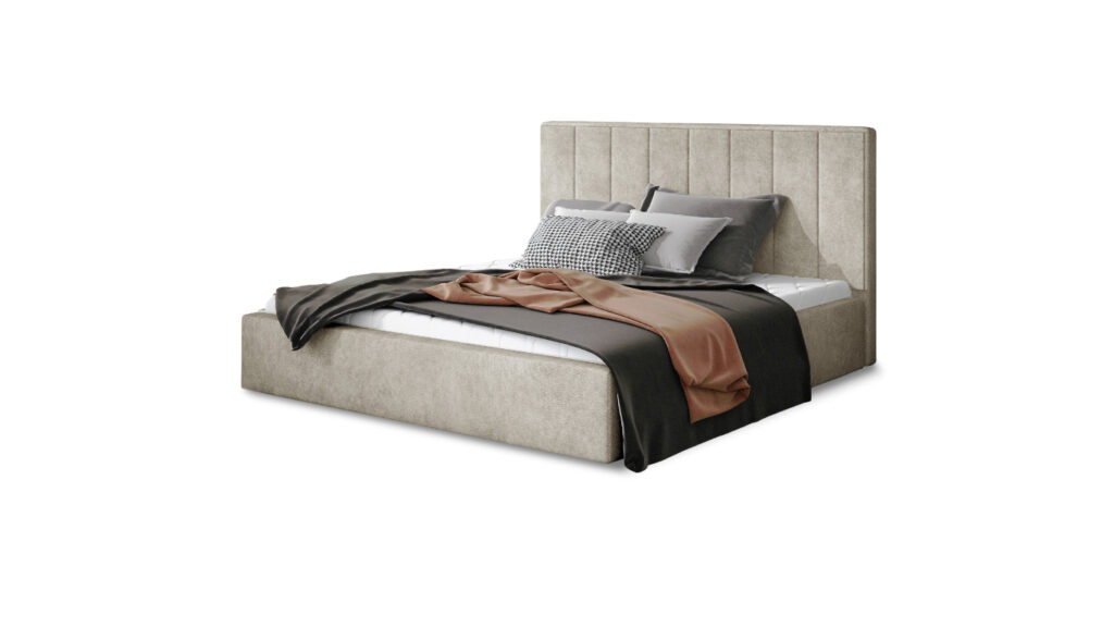 Łóżko tapicerowane Audrey 140x200 z wysokim pikowanym zagłówkiem w tkaninie Dora-21