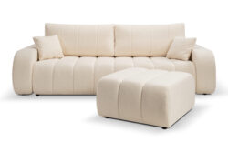 Sofa BALOO z pufą w tkaninie Lambi 8 o nowoczesnym designie i zaoblonych kształtach