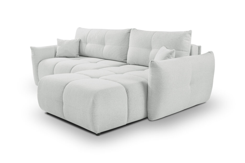 Narożnik rozkładany Base w kolorze Nordic Cement z tkaniny Elastron, widok z boku