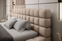 Łóżko tapicerowane Dizzle 140x200 w tkaninie Amore-03 z pojemnikiem na pościel i metalowym stelażem