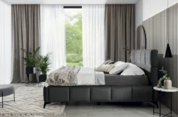 Łóżko tapicerowane Mist 140x200 w tkaninie Loco-05 z pikowanym zagłówkiem i czarnymi nóżkami