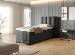 Łóżko elektryczne Veros 90x200 z pikowanym zagłówkiem i regulowanym stelażem w tkaninie Flores-04