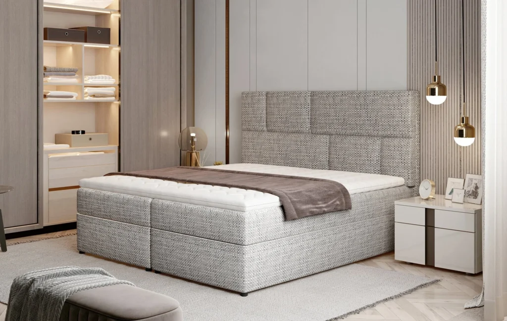 Łóżko kontynentalne Florence 140x200 z pikowanym zagłówkiem i pojemnikiem na pościel w tkaninie Berlin-01