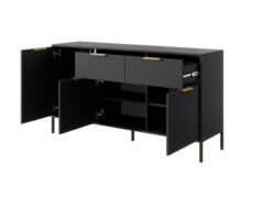 Komoda Lars 153 w kolorze antracyt z złotymi uchwytami i obrzeżem, nowoczesny design do salonu
