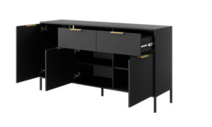 Komoda Lars 153 w kolorze antracyt z złotymi uchwytami i obrzeżem, nowoczesny design do salonu