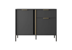 Komoda Lars 103 2D1S w kolorze antracyt z złotymi uchwytami i obrzeżem, nowoczesny design