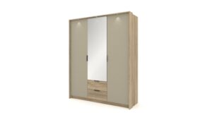 Szafa Letto 165 3D2S w kolorze dąb terra i szary kamienny z lustrem i czarnymi metalowymi uchwytami