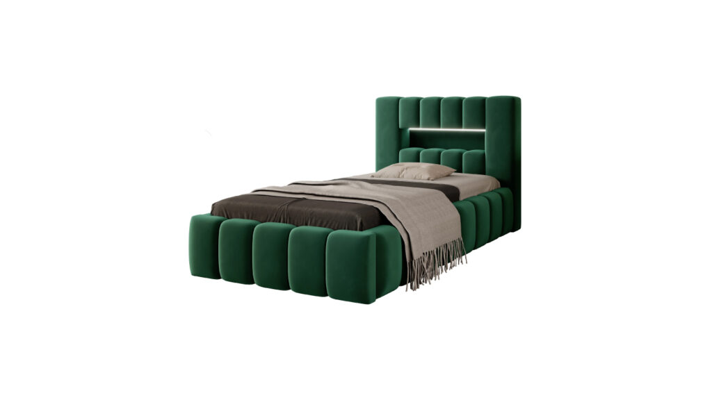 Łóżko tapicerowane Lamica LED 90x200 z podświetlanym zagłówkiem i pojemnikiem na pościel w tkaninie Nube-35