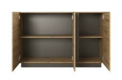 Komoda Arco 138 3D w białym połysku z frontami artisan, nowoczesny design bez uchwytów