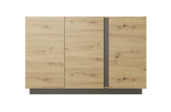 Komoda Arco 138 3D w białym połysku z frontami w dębowym artisan, nowoczesny design