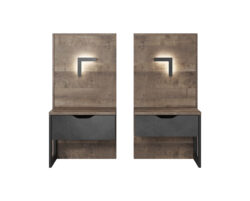 Stolik nocny Arden LED x2 w stylu industrialnym z dębu sand grange i czarnymi nogami ze sklejki