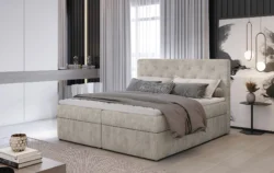 Łóżko kontynentalne Loree 140x200 z pikowanym wezgłowiem i tapicerką Dora-21 w stylu glamour