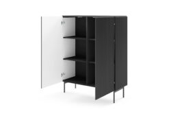 Wysoka czarna komoda Muti 2D z ryflowanymi frontami i metalowymi nogami, nowoczesny design