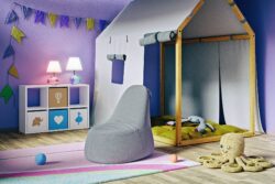 Puf dziecięcy Mario w tkaninie Poco-03, nowoczesny i wygodny mebel do pokoju dziecka
