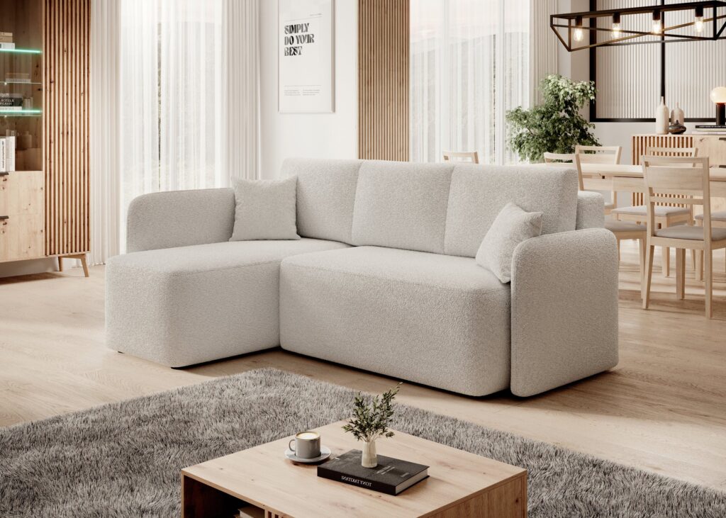 Narożnik rozkładany Hadson w tkaninie Royal-01 o nowoczesnym designie i funkcji spania