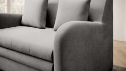 Sofa rozkładana Ario w tkaninie Nube-03, nowoczesny kompaktowy model z pojemnikiem na pościel