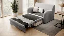Sofa rozkładana Ario w tkaninie Nube-03, nowoczesny kompaktowy mebel z pojemnikiem na pościel