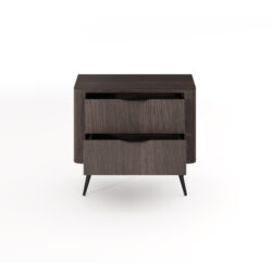 Stolik nocny Veris z dębu dunin z czarnymi metalowymi nogami i uchwytami, nowoczesny design