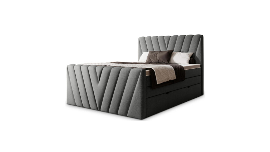 Łóżko kontynentalne Candice 140x200 w tkaninie Flores-04 z wysokim przeszywanym wezgłowiem