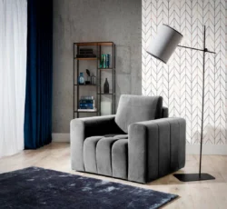 Szary fotel Lazaro z tkaniny Monolith-84 o eleganckim, nowoczesnym designie do salonu