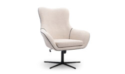 Fotel obrotowy Elis w tkaninie boucle z kontrastowym szyciem, nowoczesny design, idealny do salonu lub biura