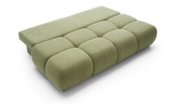 Kanapa rozkładana Milo w nowoczesnym salonie, tapicerowana tkaniną z dekoracyjnymi przeszyciami