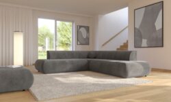 Narożnik rozkładany Puente II w nowoczesnym wnętrzu, tapicerowany tkaniną Fabb Vinci 14