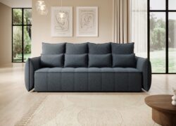 Granatowa rozkładana kanapa Weltton z tkaniny velvet Enjoy-40 w nowoczesnym salonie