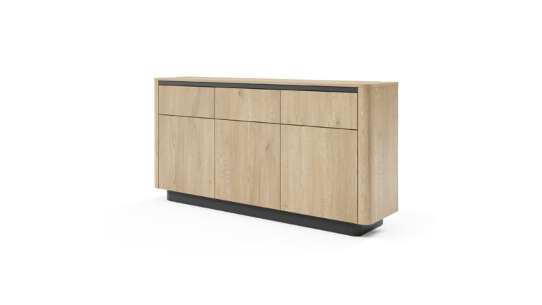 Komoda Torro 163 3S3D w stylu japandi z jasnego dębu cremona i czarnymi detalami