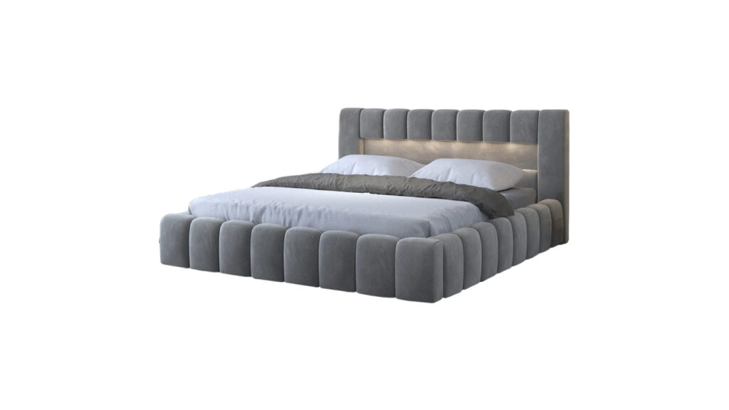 Łóżko tapicerowane Lamica LED 140x200 z podświetlanym zagłówkiem i pojemnikiem na pościel w tkaninie Monolith-84