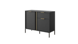 Komoda Lars 103 2D1S w antracytowym kolorze ze złotymi uchwytami i obrzeżem, nowoczesny design