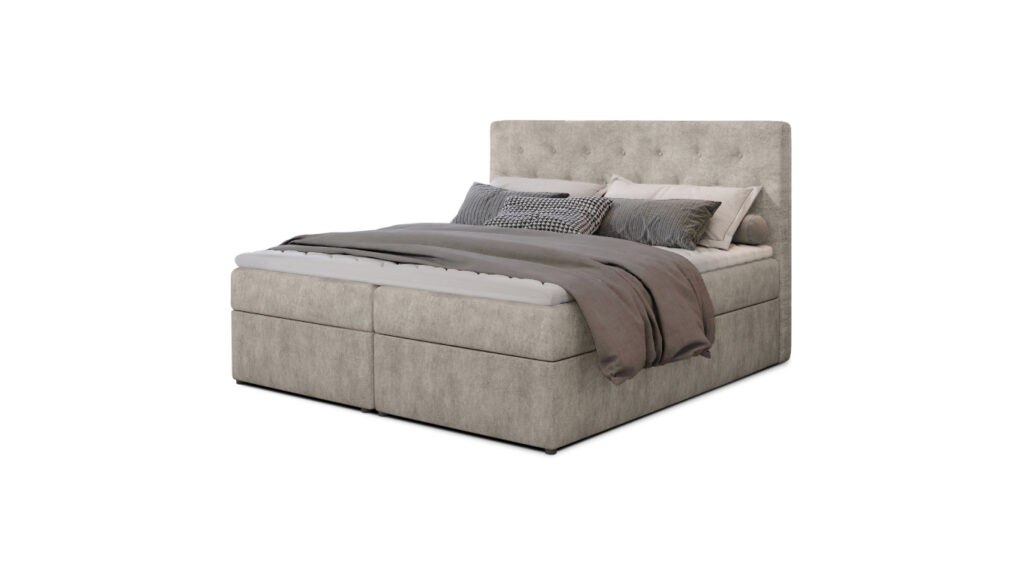 Łóżko kontynentalne Loree 140x200 z pikowanym wezgłowiem i tkaniną Dora-21 w stylu glamour