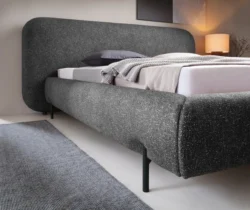 Łóżko tapicerowane Pointt 140x200 w szarej tkaninie Breona-04 z pojemnikiem na pościel i metalowym stelażem