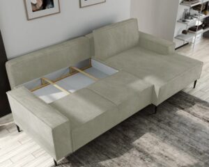 Narożnik tapicerowany Matano z pojemnikiem na pościel w nowoczesnym salonie