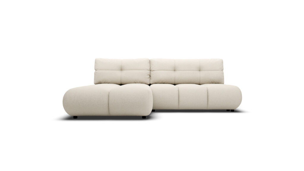 Narożnik rozkładany Milo w nowoczesnym stylu bez podłokietników, tapicerowany, dostępny w różnych kolorach tkanin